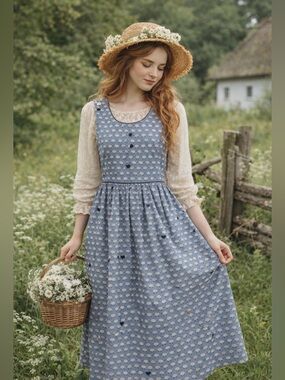 Vintage Black Sheep Print Cottagecore Cotton Dress